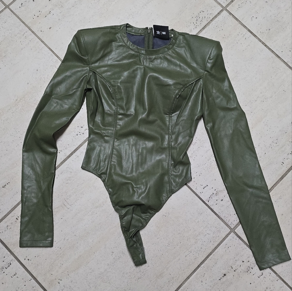 Adidas x IVY PARK Green Faux-Leather Bodysuit Size Small NWOT